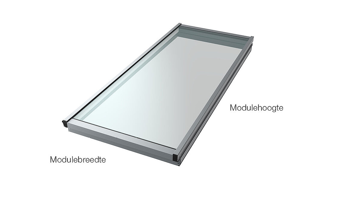 LAMILUX Modulaire lichtstraat, weergave van modulebreedte en modulehoogte